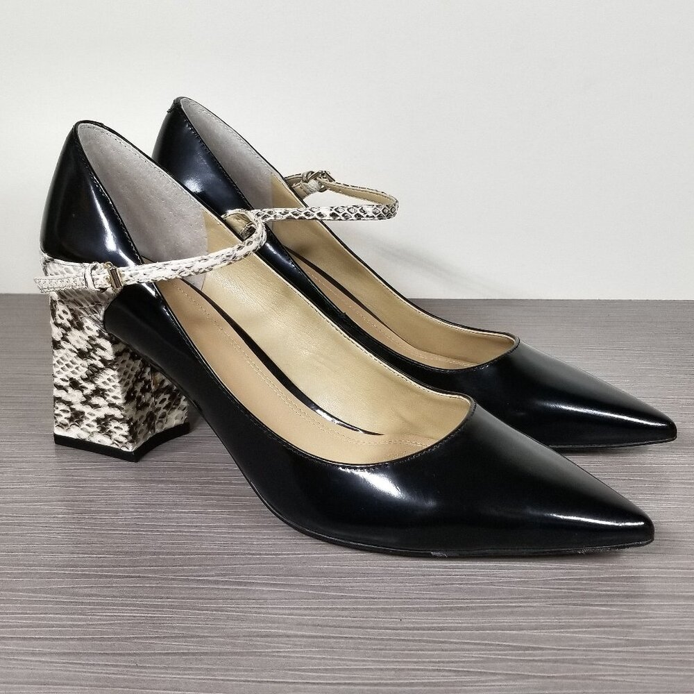 Marc Fisher Zullys Snake Embossed Mary Jane Pump, Black Leather, Womens Size 9 M
